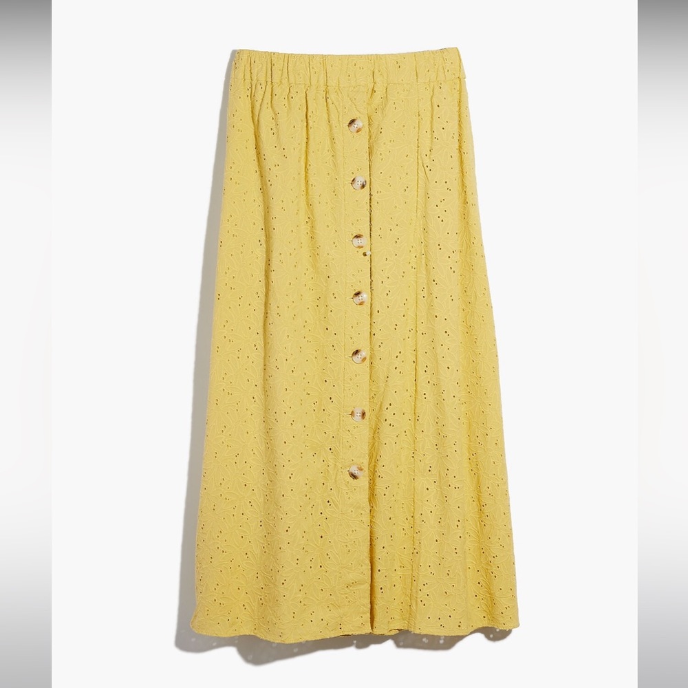 NWOT Madewell Eyelet Side-Button Midi Skirt in Dream-On Daisy - IVORY - Size XS - Picture 4 of 7
